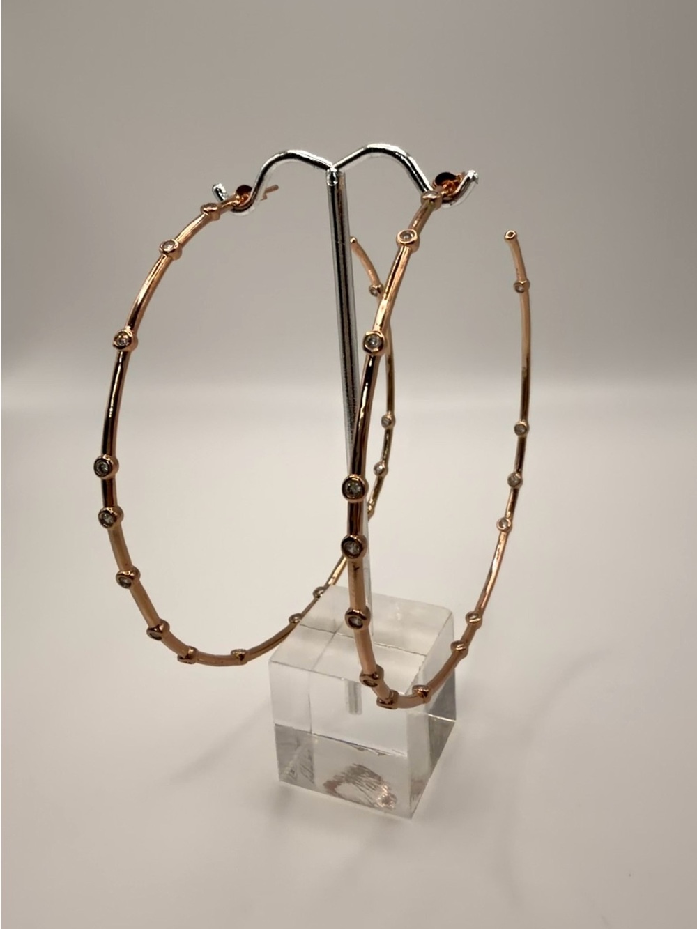 Rose Gold Hoop Earrings with Crystal Accents